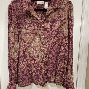 Liz Claiborne Purple and Gold Paisley Button Down Shirt